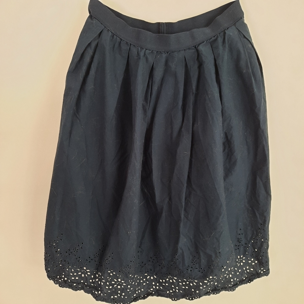 Uniqlo Navy Blue Lined Eyelet Midi Skirt Size L